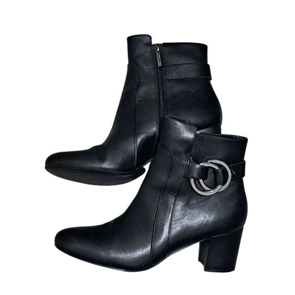Karl Lagerfeld Paris Elegant Goth Leather Block Heel Ankle Boots Size 7.5 Black - Picture 8 of 15